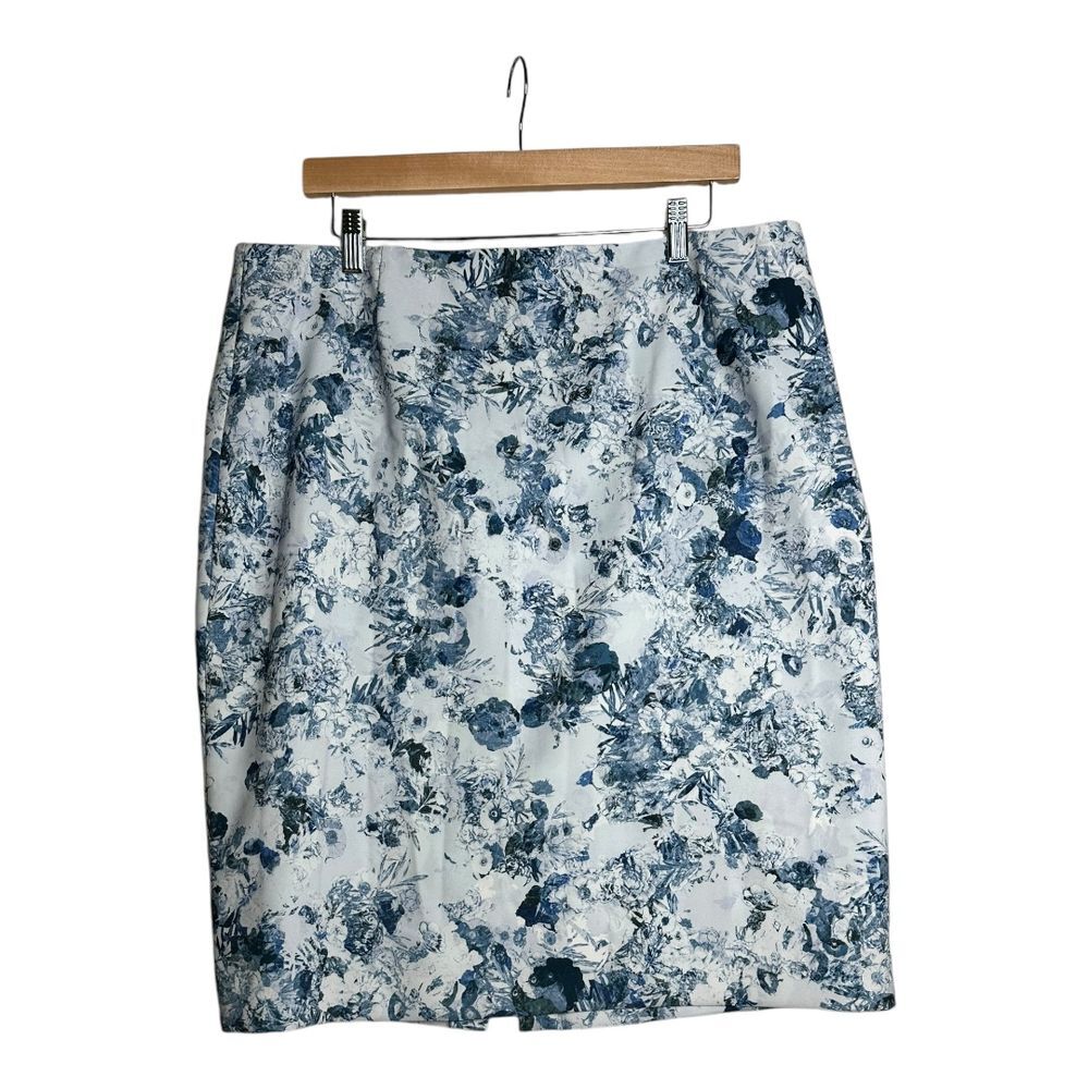 Alex Marie Floral Print Pencil Skirt size 16 White/Blue
